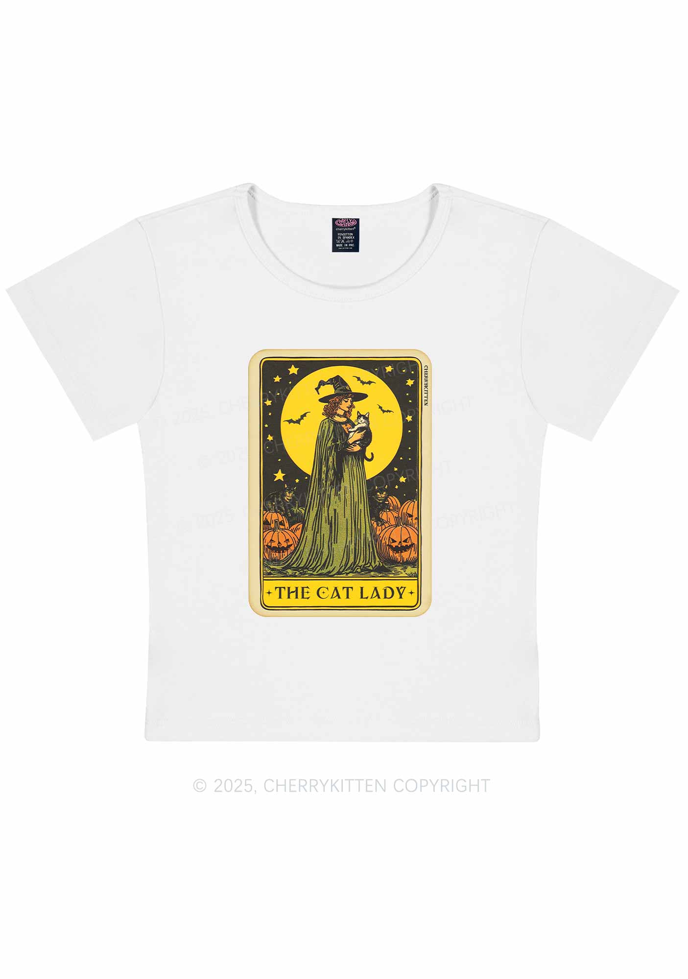Halloween The Witch Cat Lady Y2K Baby Tee Cherrykitten