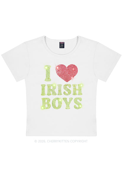 Rhinestone I Love Irish Boys St Patricks Y2K Baby Tee Cherrykitten
