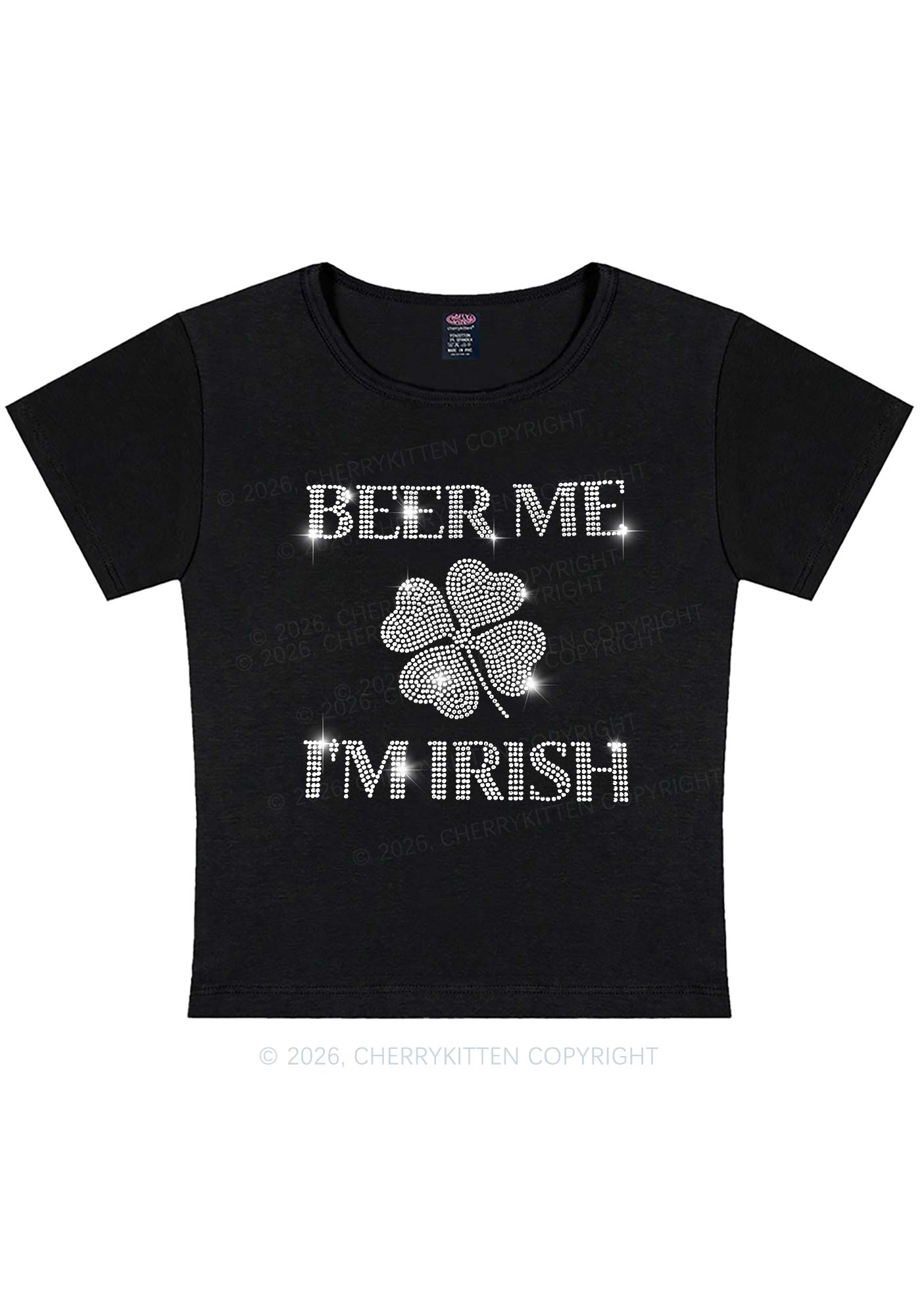 Rhinestone Beer Me Im Irish St Patricks Y2K Baby Tee Cherrykitten