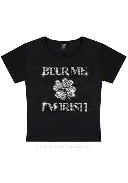 Rhinestone Beer Me Im Irish St Patricks Y2K Baby Tee Cherrykitten