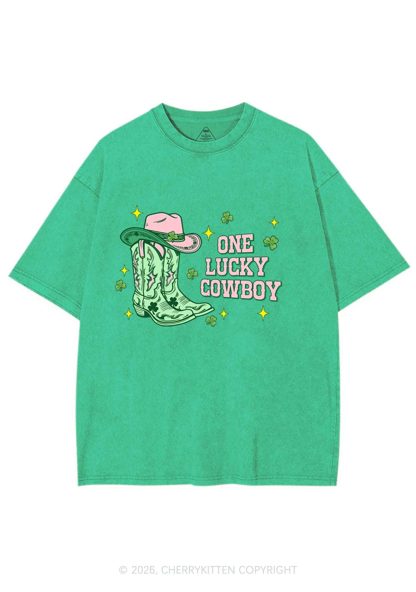 One Lucky Cowboy Boots St Patricks Y2K Shirts Washed Tee Cherrykitten