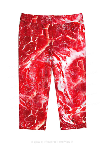 Beef Steak Texture Y2K Print Capri Pants Cherrykitten