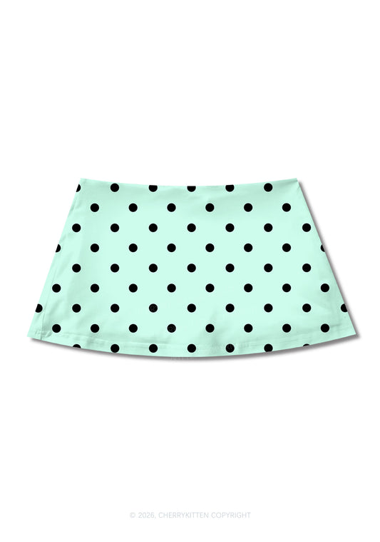 Black Dots On Mint Green Y2K Print Mini Skirt Cherrykitten
