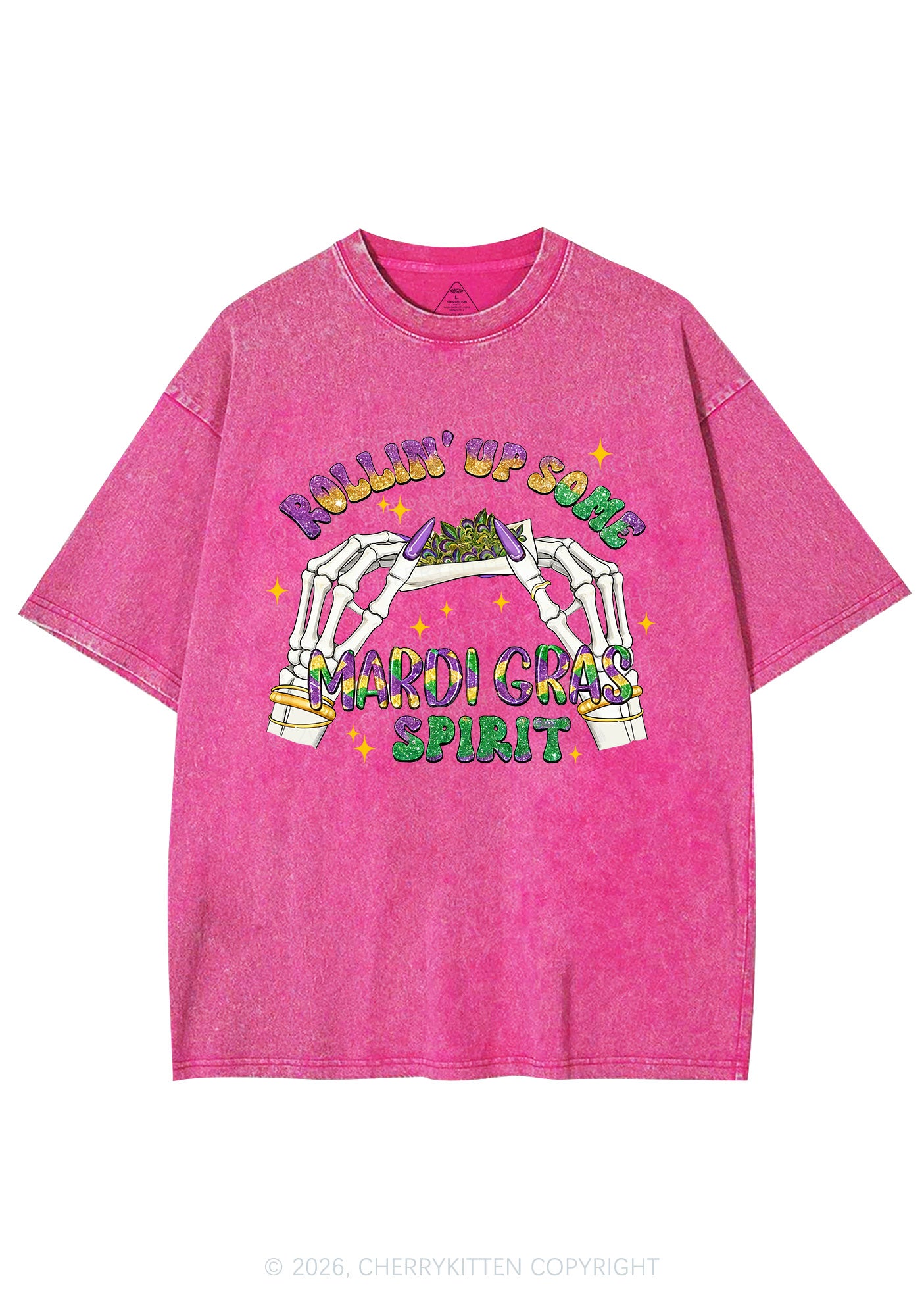 Rollin Up Mardi Gras Spirit Y2K Shirts Washed Tee Cherrykitten