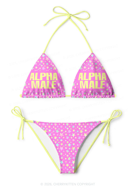 Hot Pink Alpha Male Pride Y2K Print Bikini Set Cherrykitten
