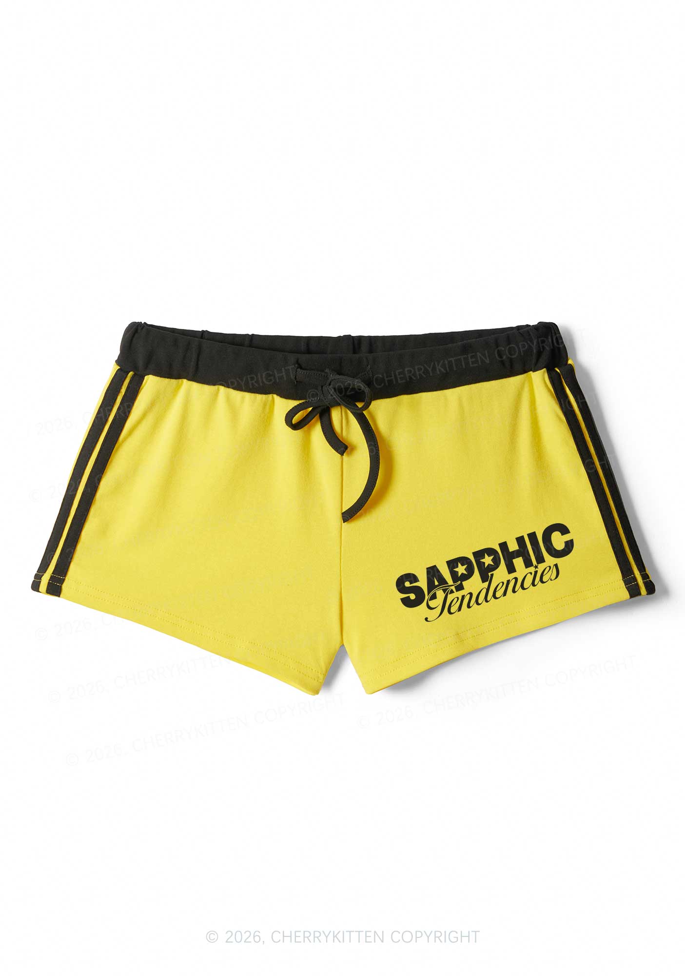 Sapphic Tendencies Pride Y2K Drawstring Mini Shorts Cherrykitten