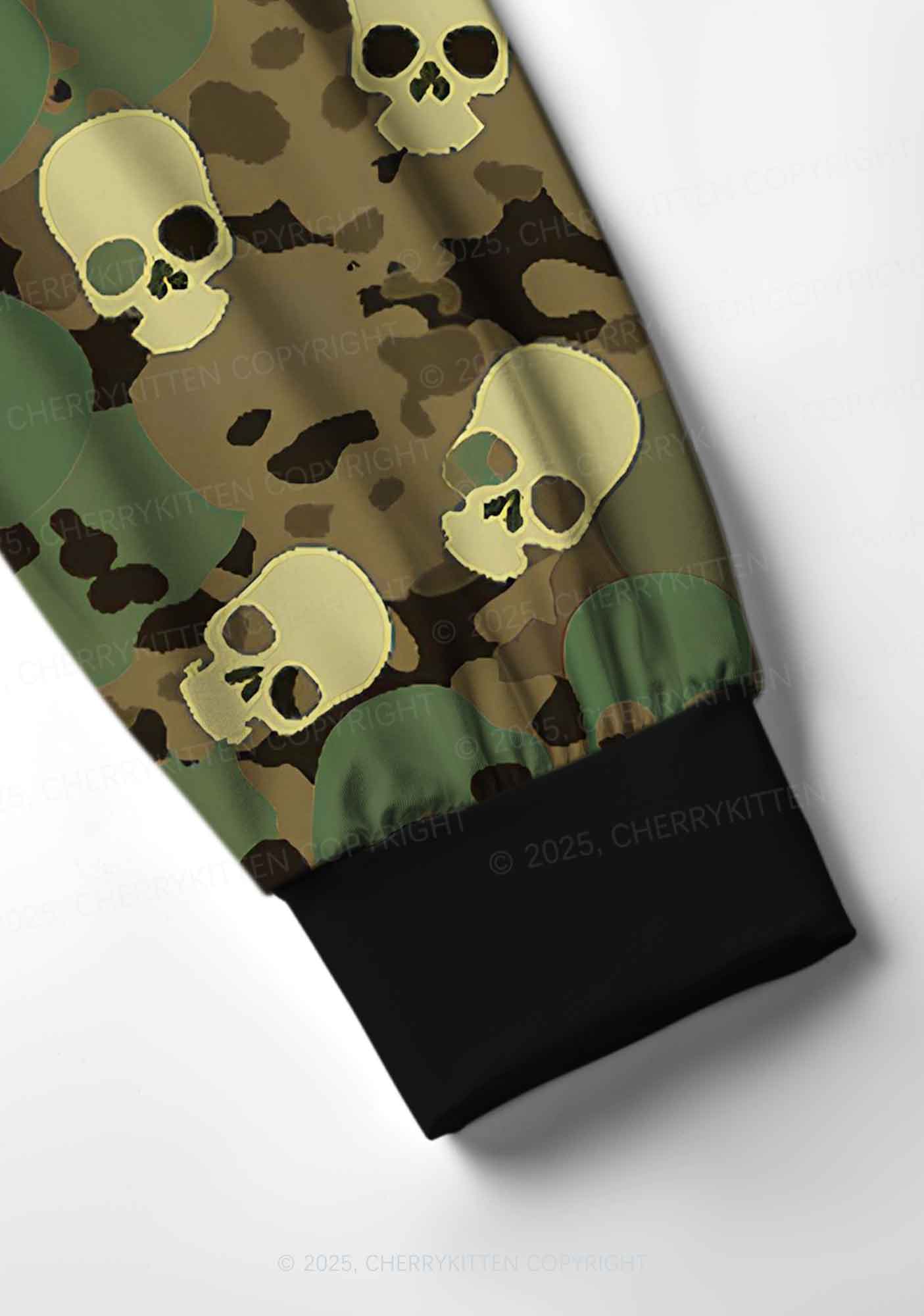 Halloween Camouflage Skull Y2K Print Long Sleeve Pajama Set Cherrykitten
