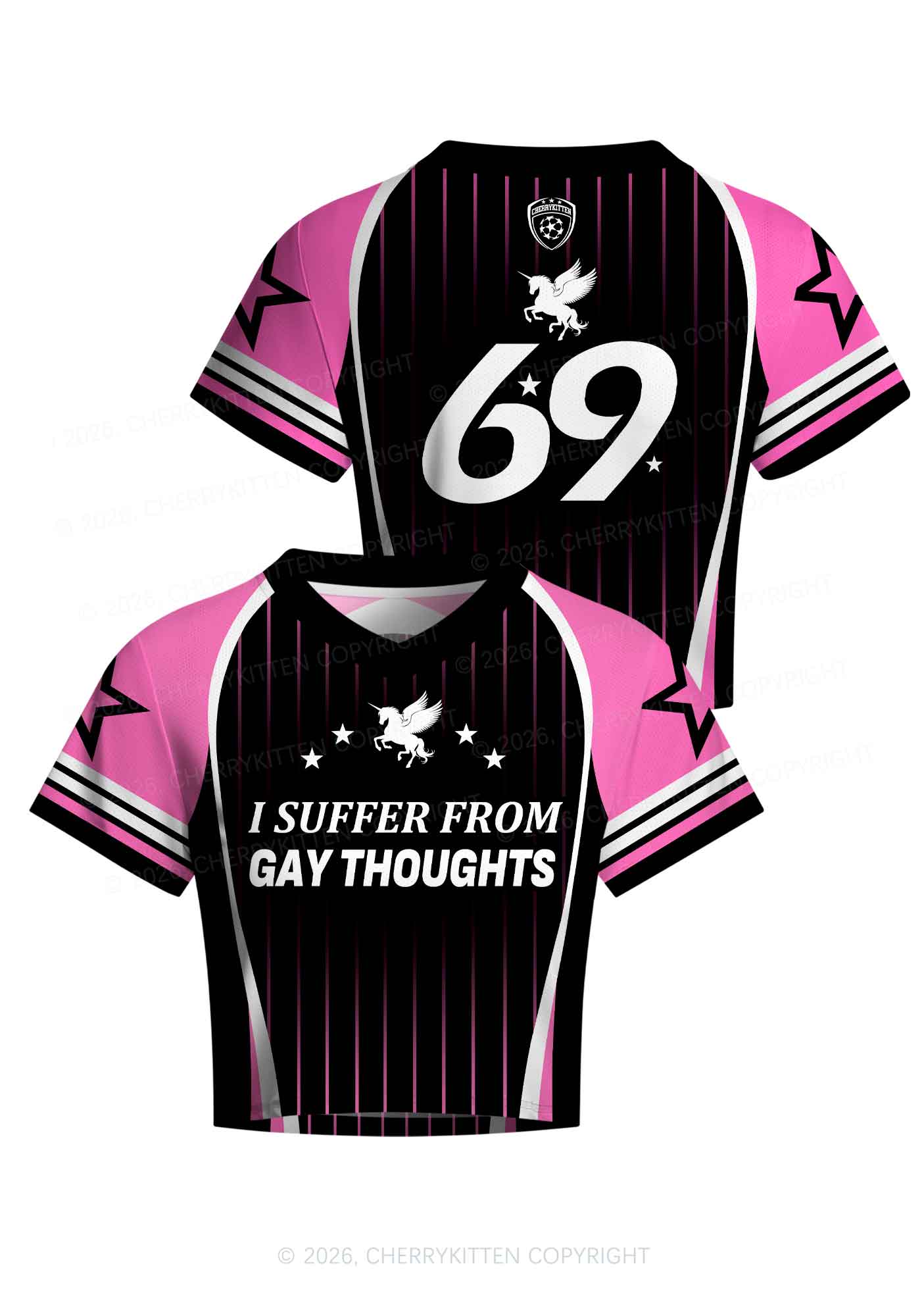 I Suffer From Gay Thoughts Unicorn Pride Y2K Crop Football Jersey Shirts Cherrykitten