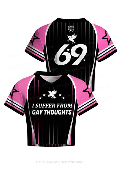 I Suffer From Gay Thoughts Unicorn Pride Y2K Crop Football Jersey Shirts Cherrykitten
