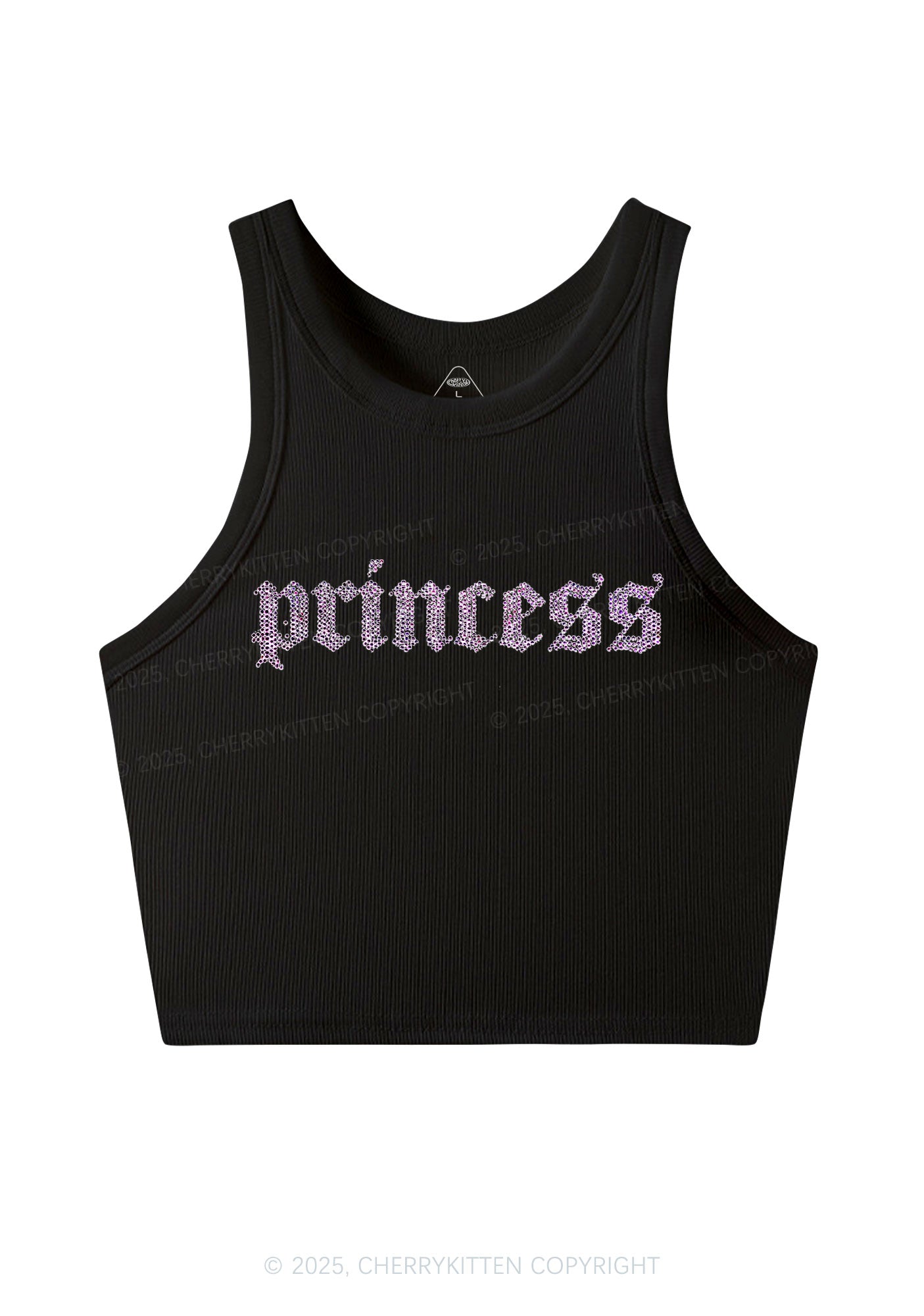 Rhinestone Princess Y2K Crop Tank Top Cherrykitten