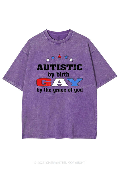 Autistic By Birth Gay Pride Y2K Shirts Washed Tee Cherrykitten