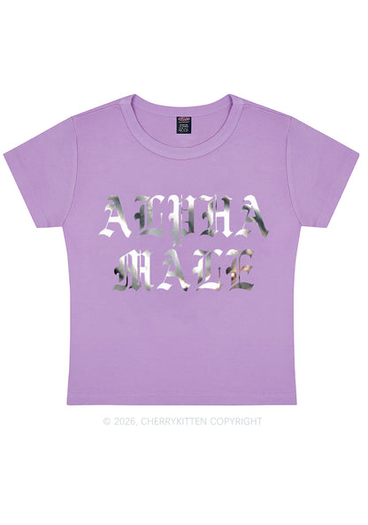 Alpha Male Silver Foil Printed Y2K Baby Tee Cherrykitten
