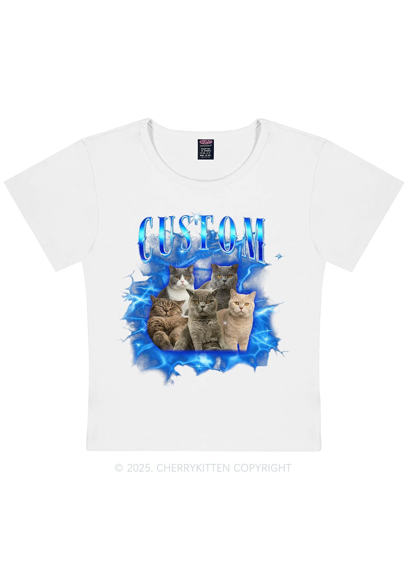 Custom Cat Photo Art Y2K Baby Tee Cherrykitten