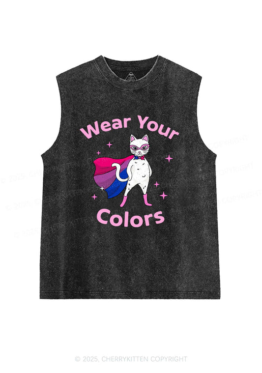 Bisexual Flag Cat Pride Y2K Washed Muscle Tank Cherrykitten