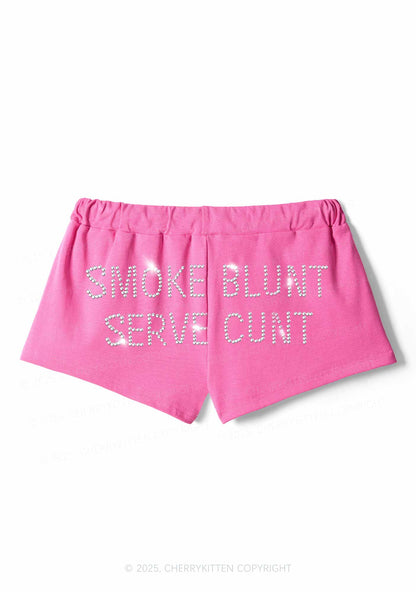 Rhinestone Smoke Blunt Y2K Drawstring Mini Shorts Cherrykitten