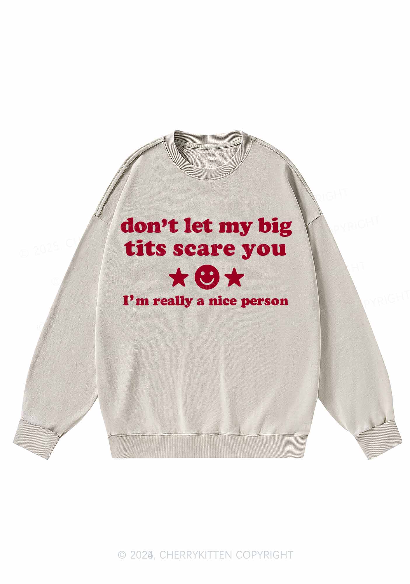 Dont Let My Big Txts Scare You Y2K Washed Sweatshirts Cherrykitten