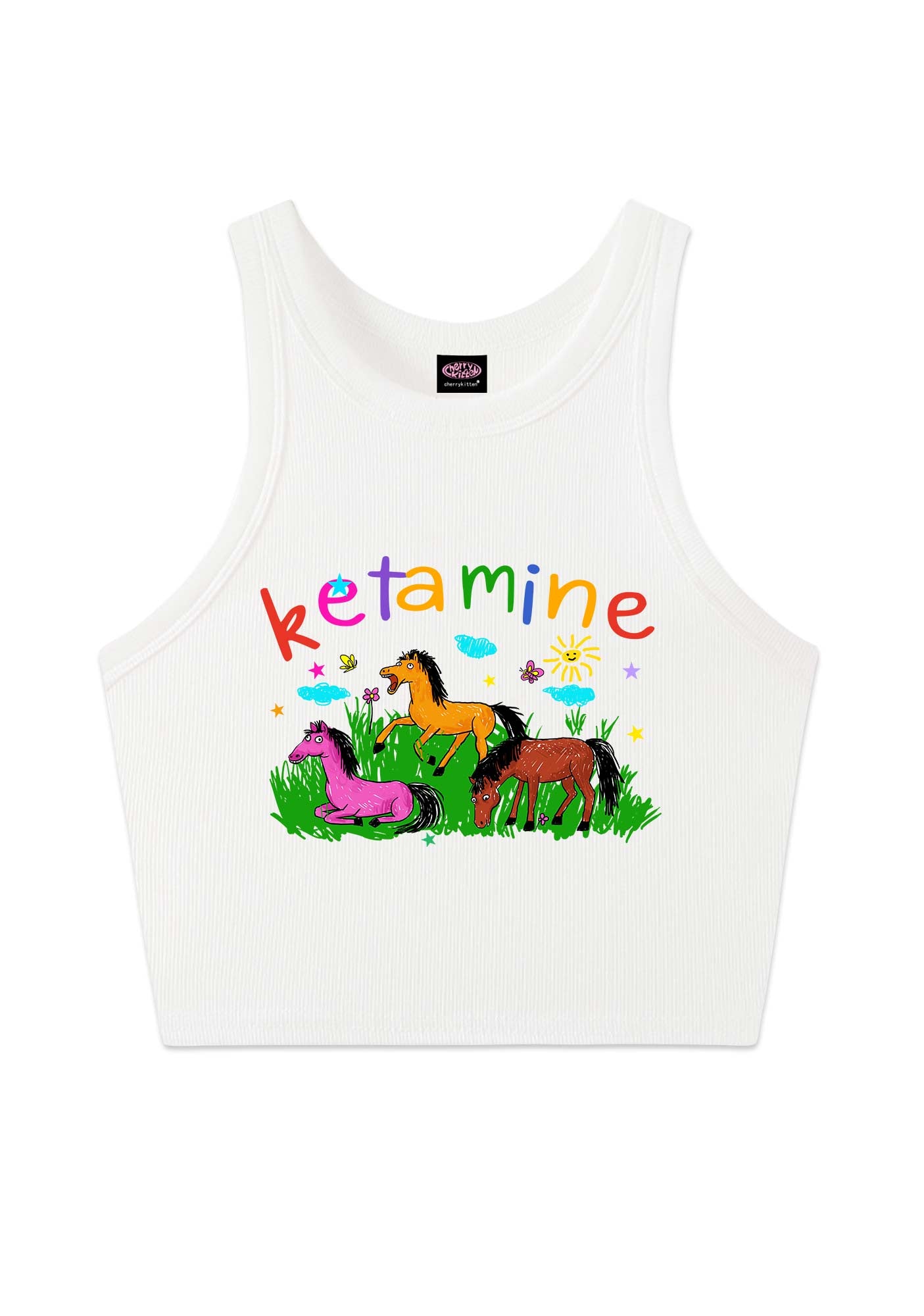 Rainbow K Pony Y2K Crop Tank Top Cherrykitten