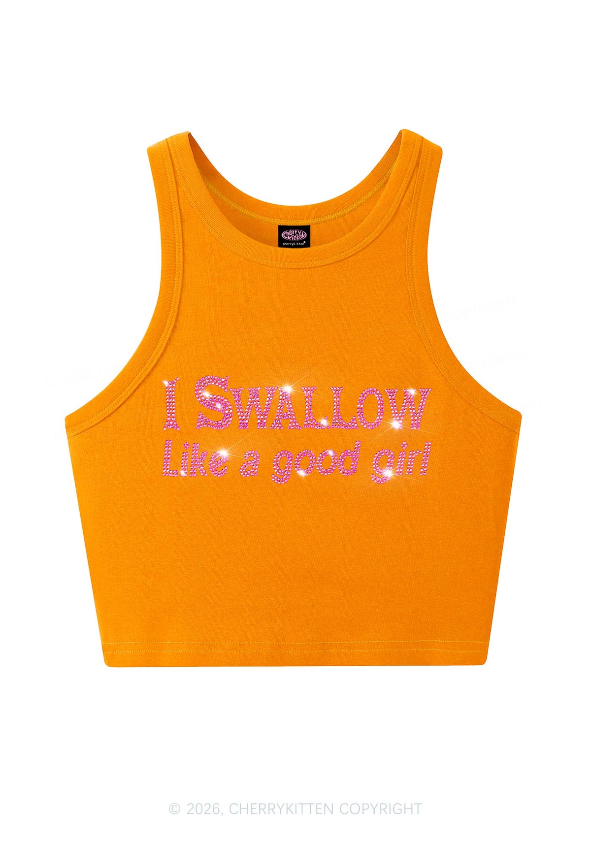 Rhinestone Swallow Like Good Girl Y2K Crop Tank Top Cherrykitten