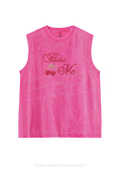Rhinestone Red Cherry Bite Me Y2K Washed Muscle Tank Cherrykitten