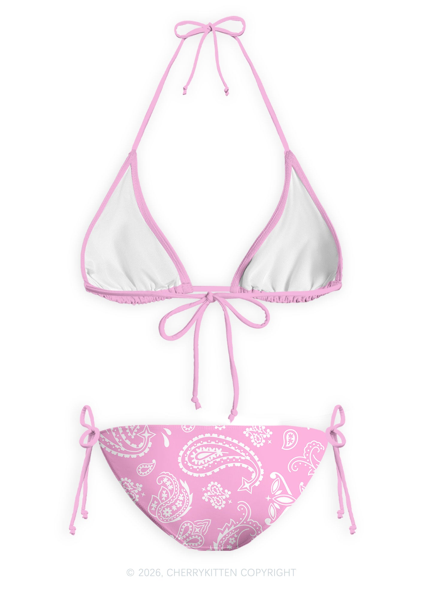 Pink Paisley Y2K Print Bikini Set Cherrykitten