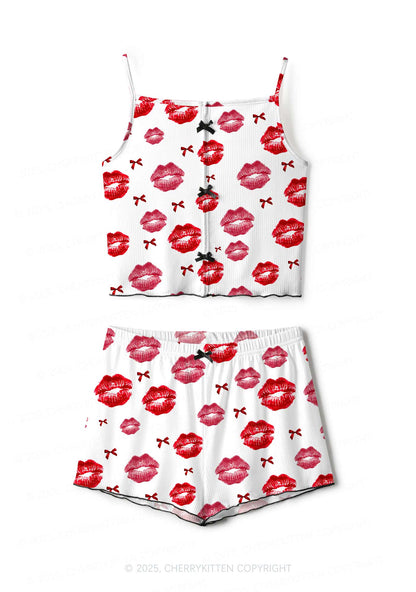 Red Lips Bows Y2K Print Cami Shorts Pajama Set Cherrykitten