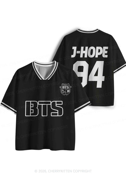 Black Kpop Boys Number Y2K Sport Jersey Shirts Cherrykitten