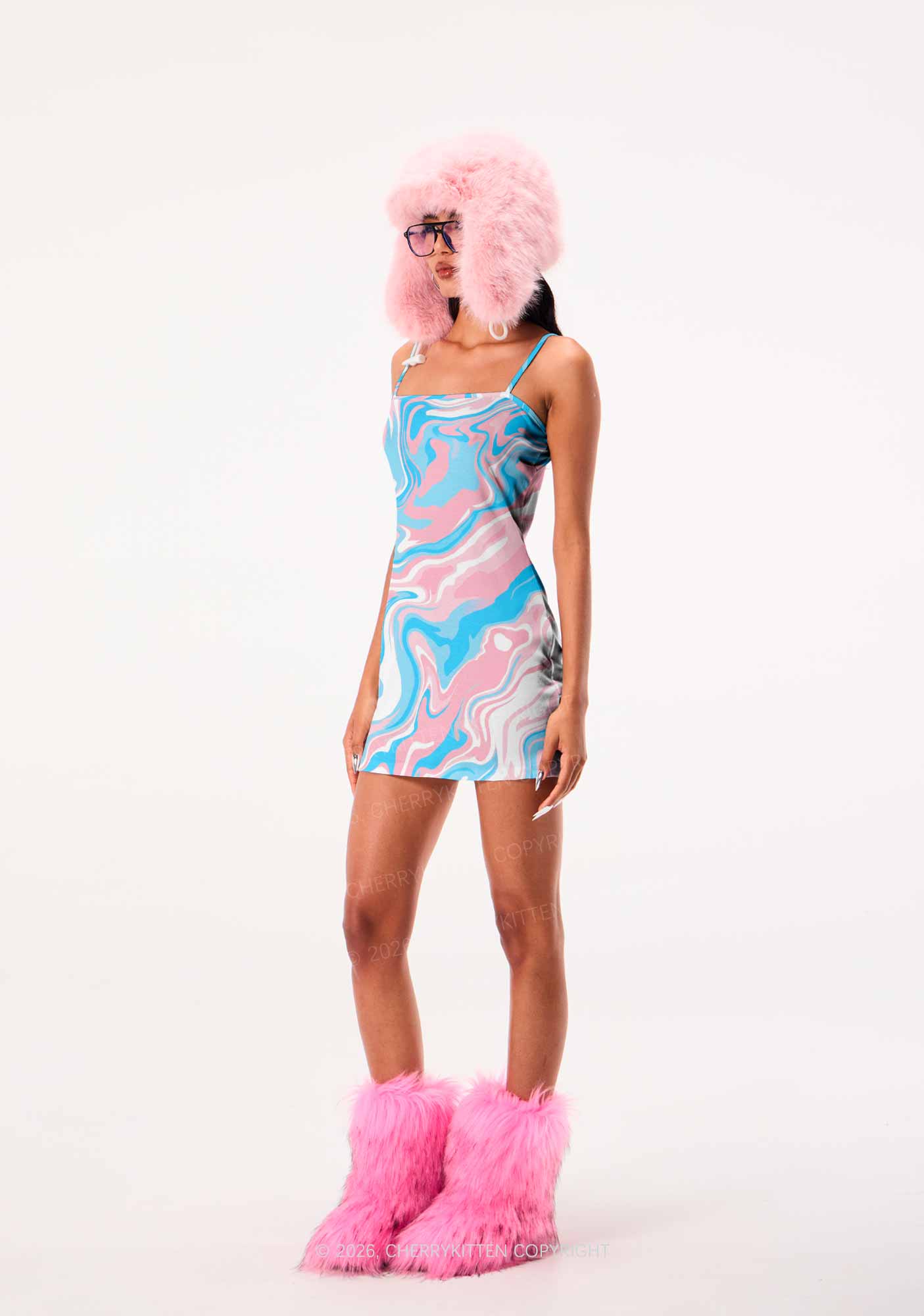Trans Liquid Tie Dye Pride Y2K Print Slip Dress Cherrykitten