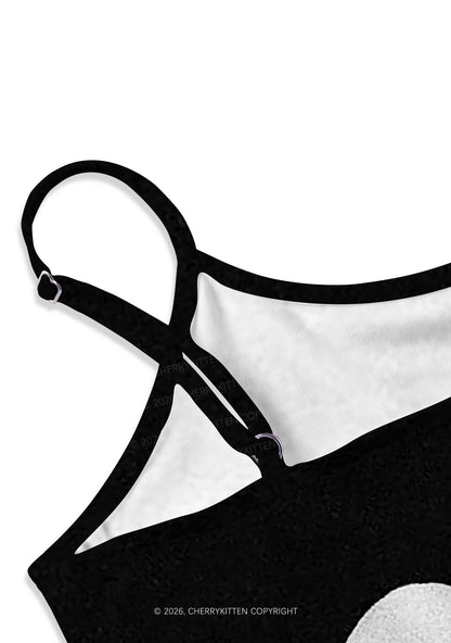 Halloween Black Vampire Claw Y2K Print Slip Dress Cherrykitten