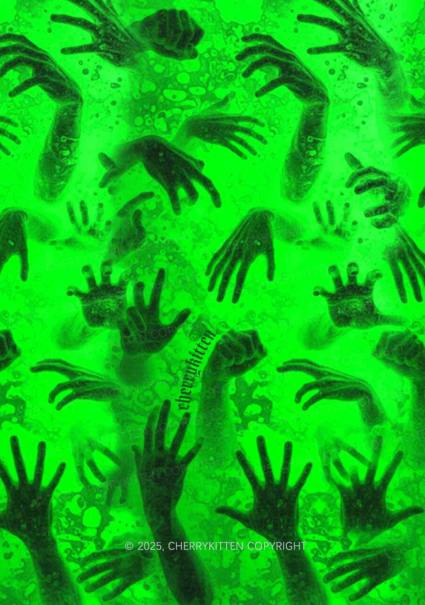 Halloween Green Hands Frenzy Y2K Print Cami Crop Top Cherrykitten