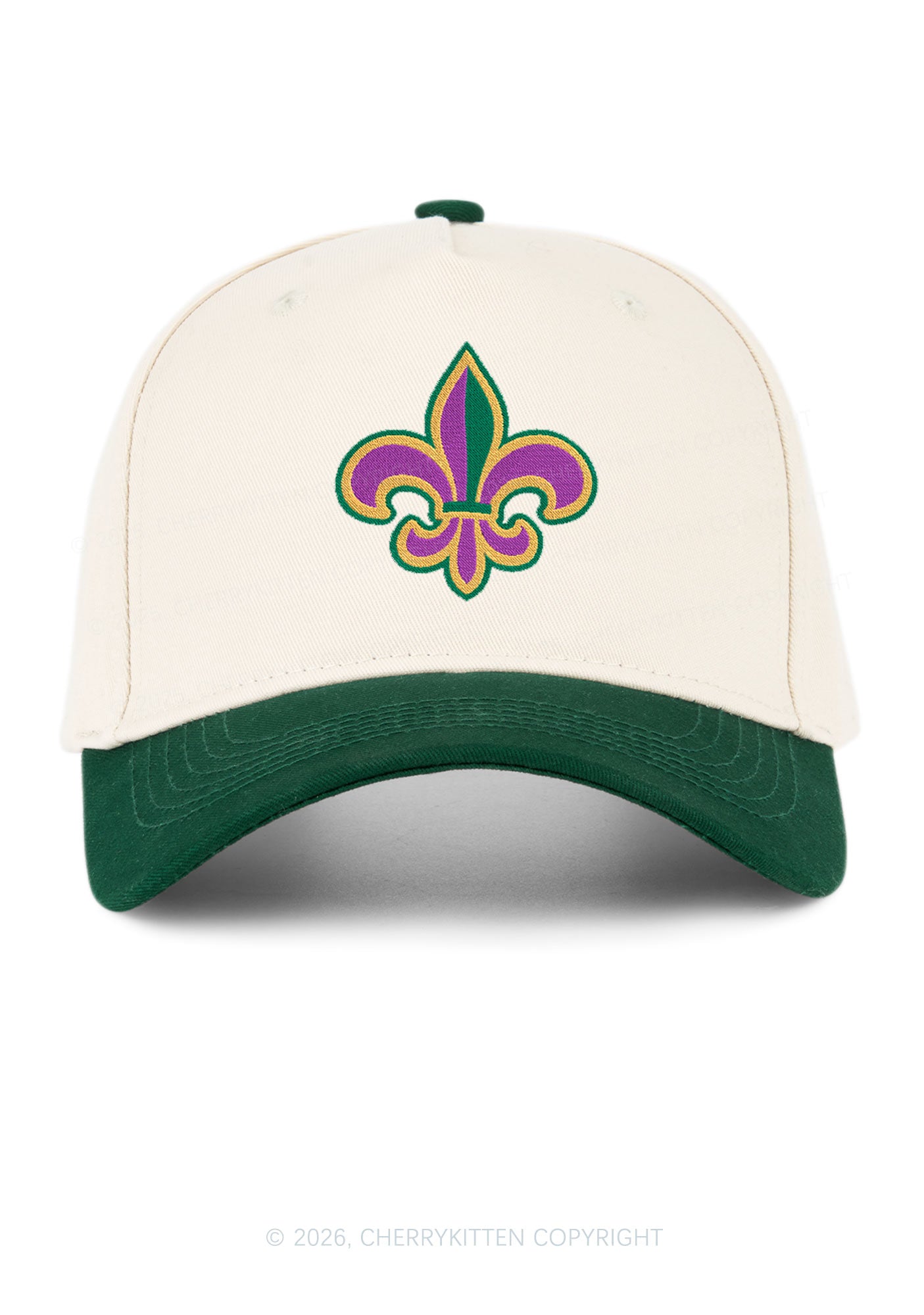 Embroidered Mardi Gras Fleur De Lis Y2K Color Block Baseball Cap Cherrykitten