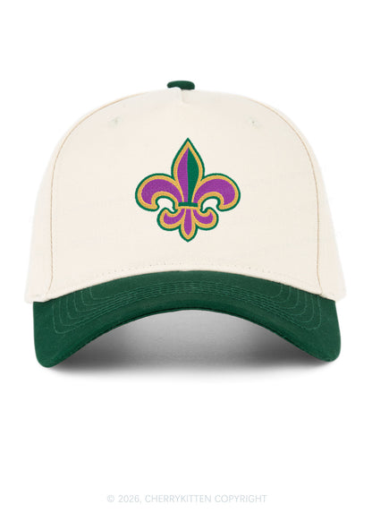 Embroidered Mardi Gras Fleur De Lis Y2K Color Block Baseball Cap Cherrykitten