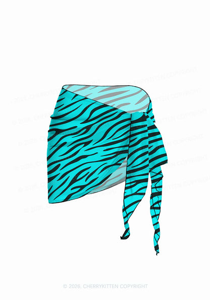 Bright Cyan Zebra Stripes Y2K Print Bikini Set Cherrykitten