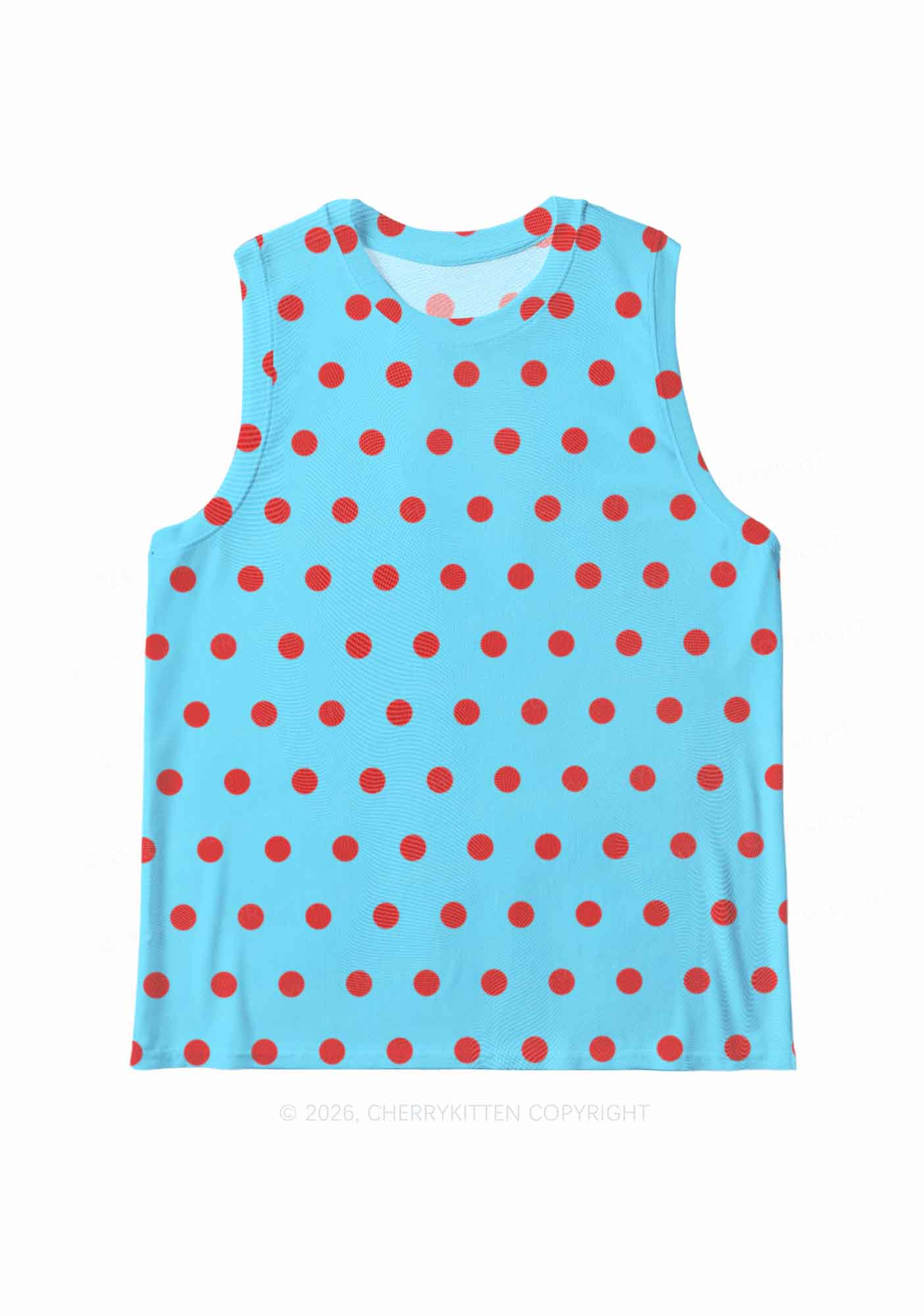 Red Dots On Blue Y2K Mesh Muscle Tank Cherrykitten