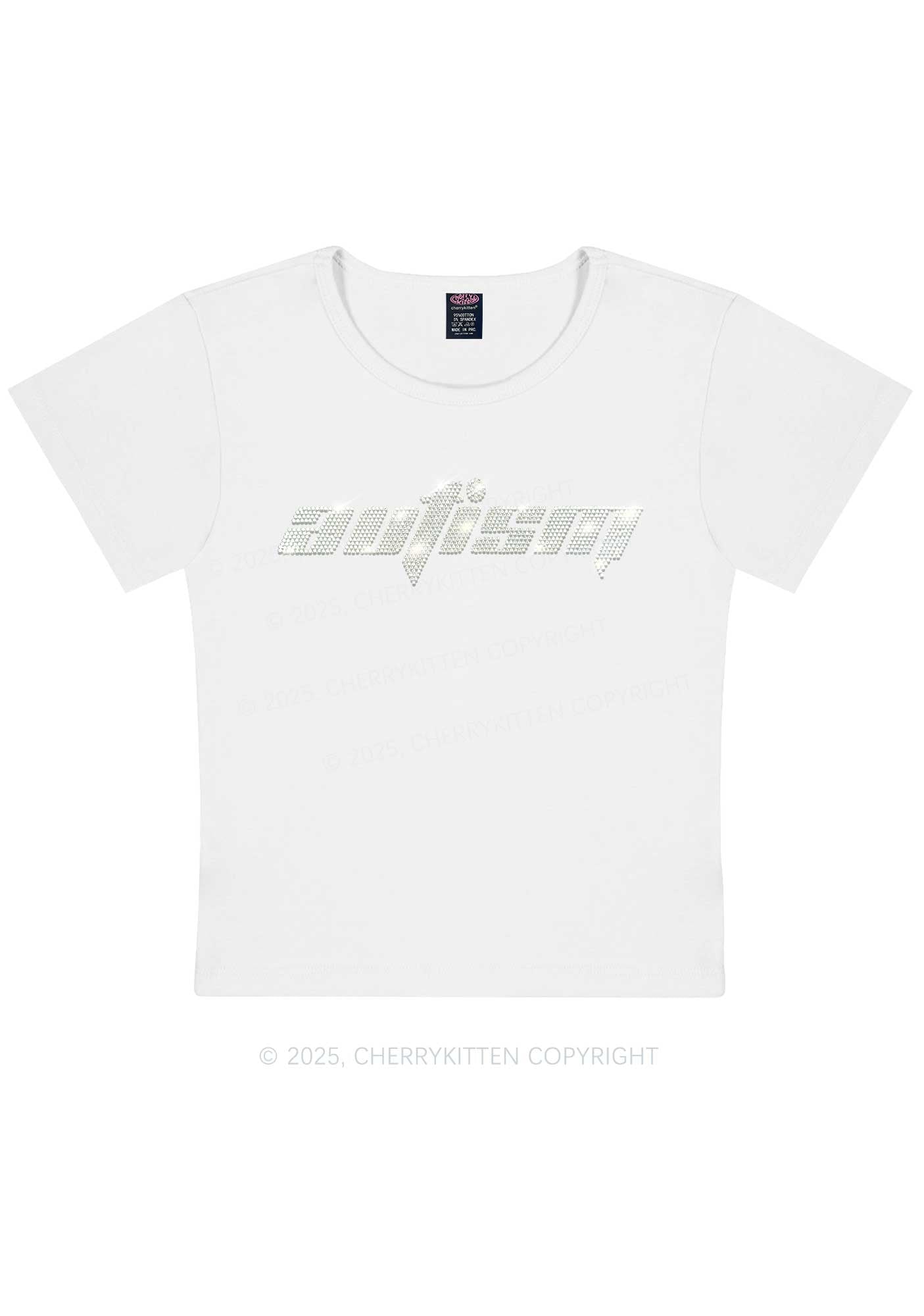 Curvy Rhinestone Autism Y2K Baby Tee Cherrykitten