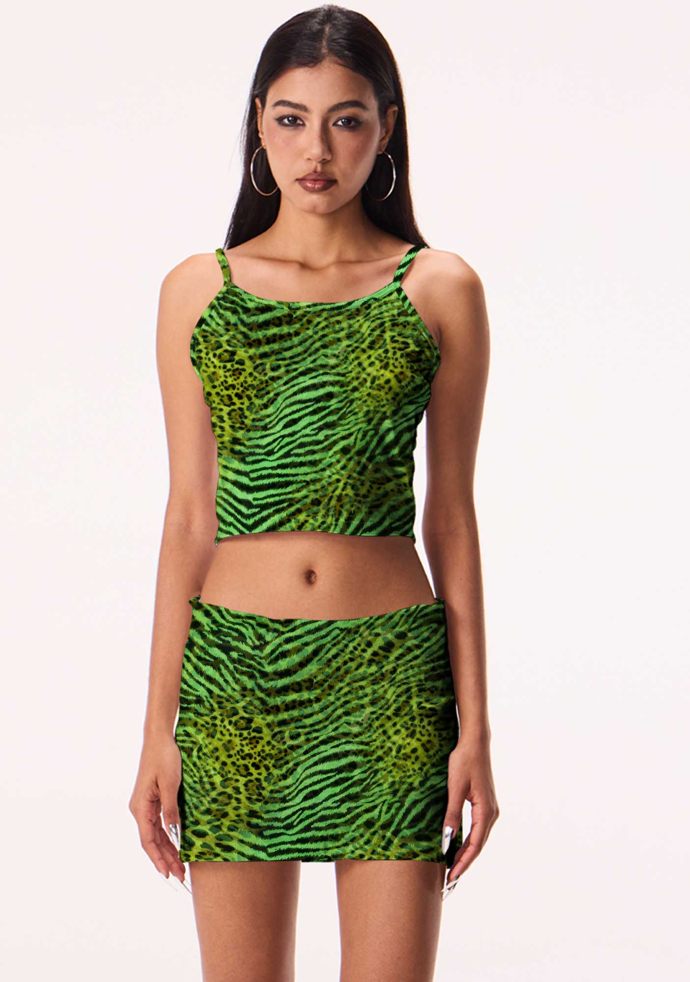 Green Zebra Leopard Pattern St Patricks Y2K Print Mini Skirt Cherrykitten
