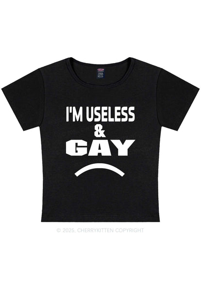 Useless Gay Pride Y2K Baby Tee Cherrykitten