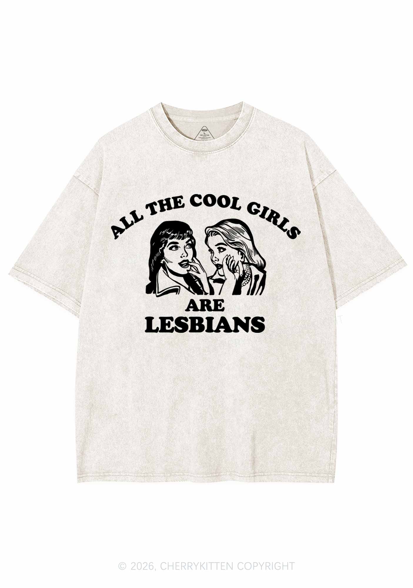 Cool Girls Lesbians Pride Y2K Shirts Washed Tee Cherrykitten