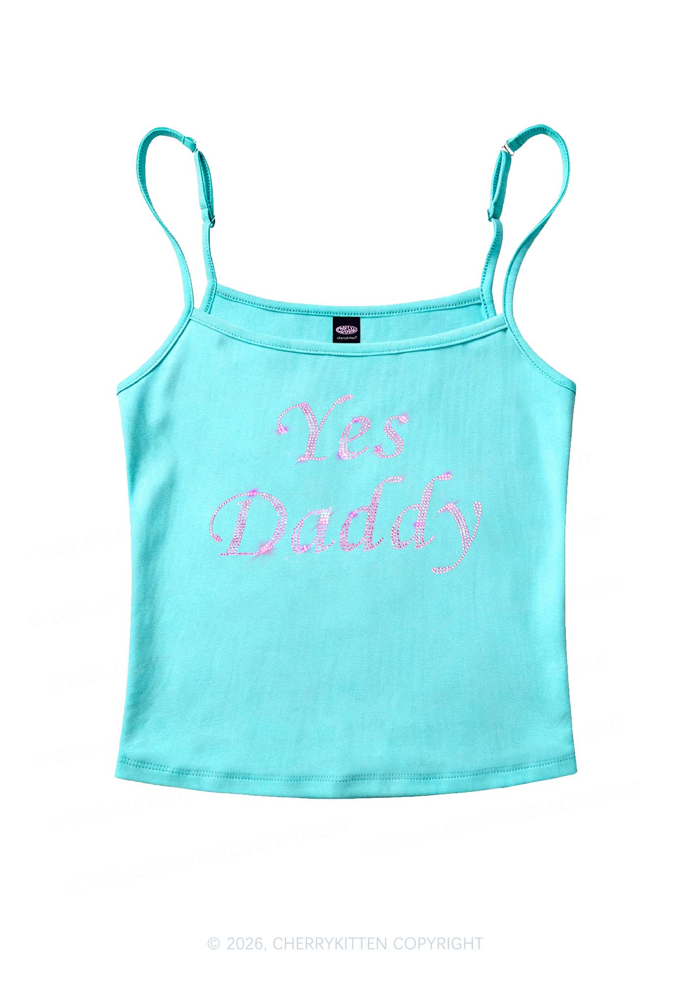 Rhinestone Yes Daddy Y2K Spaghetti Strap Cami Cherrykitten