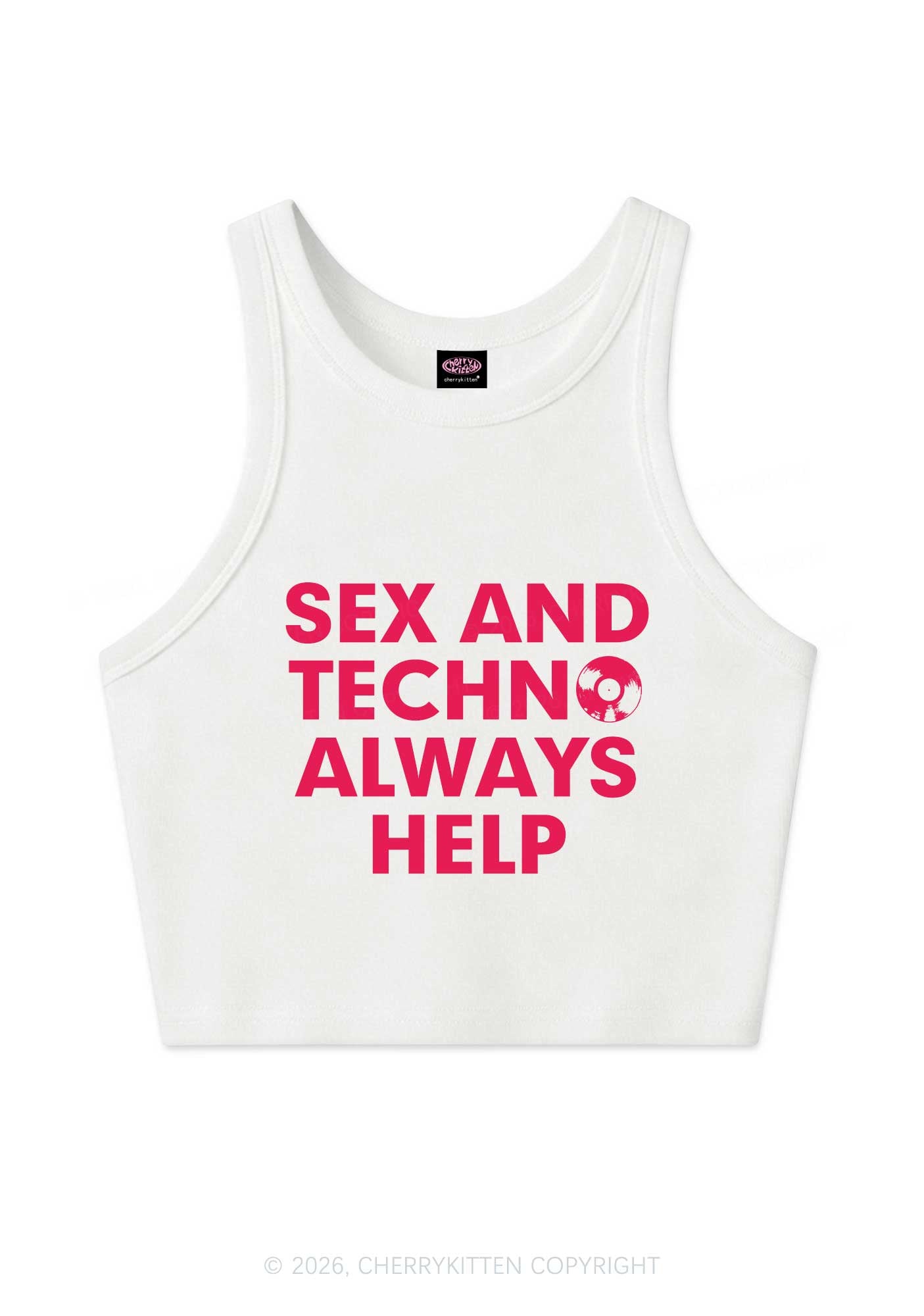 Sx And Techno Always Help Y2K Crop Tank Top Cherrykitten