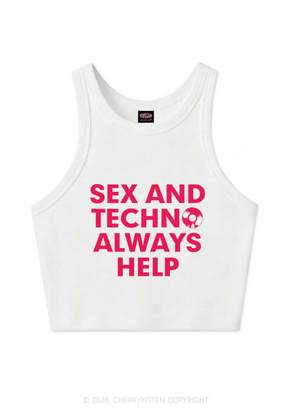 Sx And Techno Always Help Y2K Crop Tank Top Cherrykitten