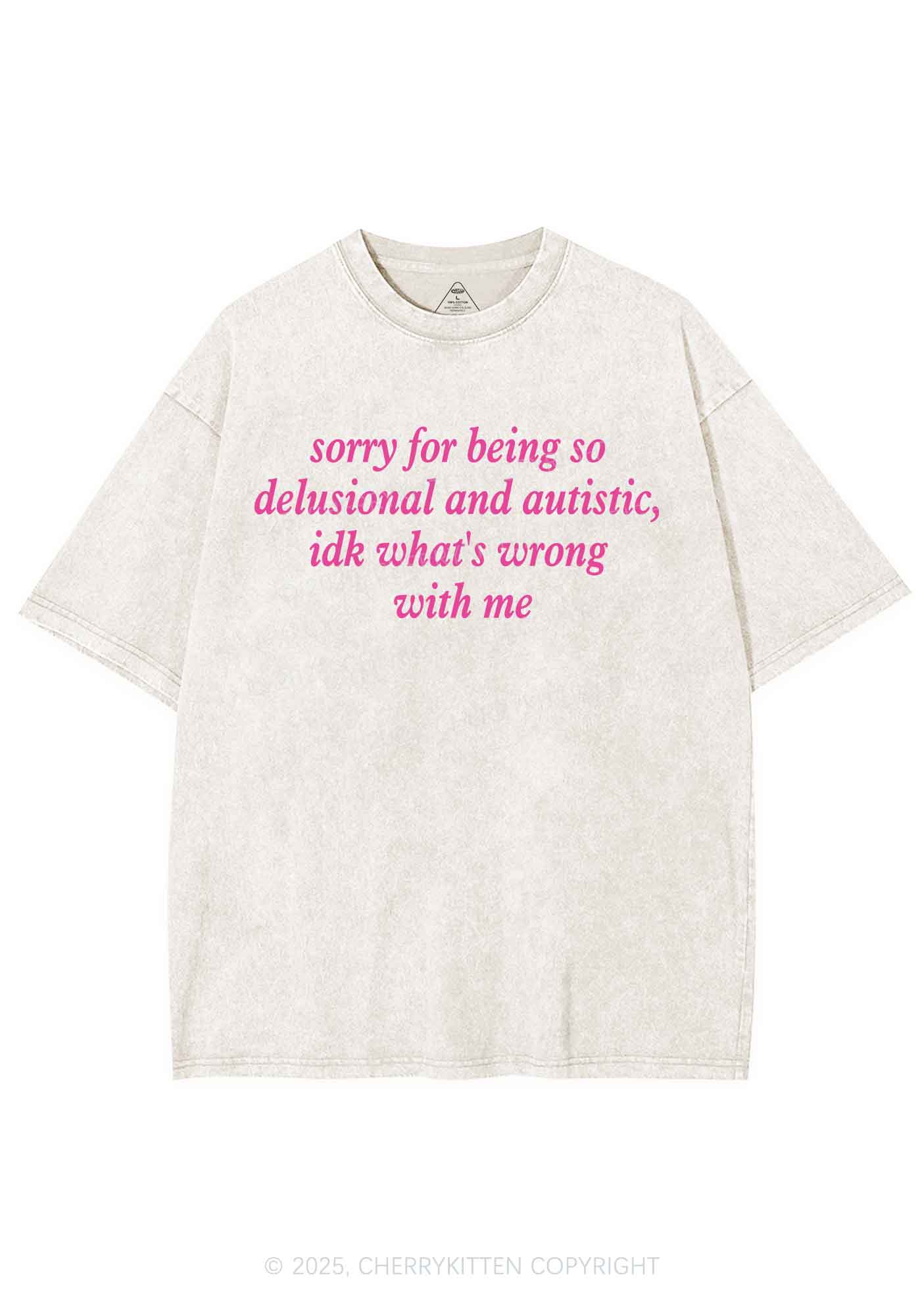 Sorry For Delusional And Autistic Y2K Shirts Washed Tee Cherrykitten