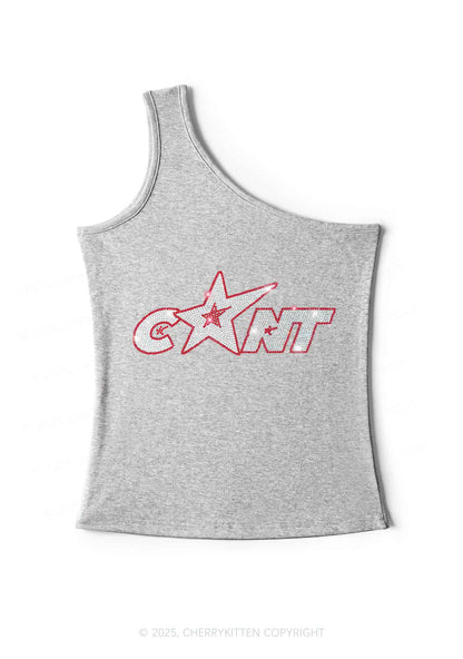 Rhinestone Star Cxxt Y2K One Shoulder Tank Top Cherrykitten