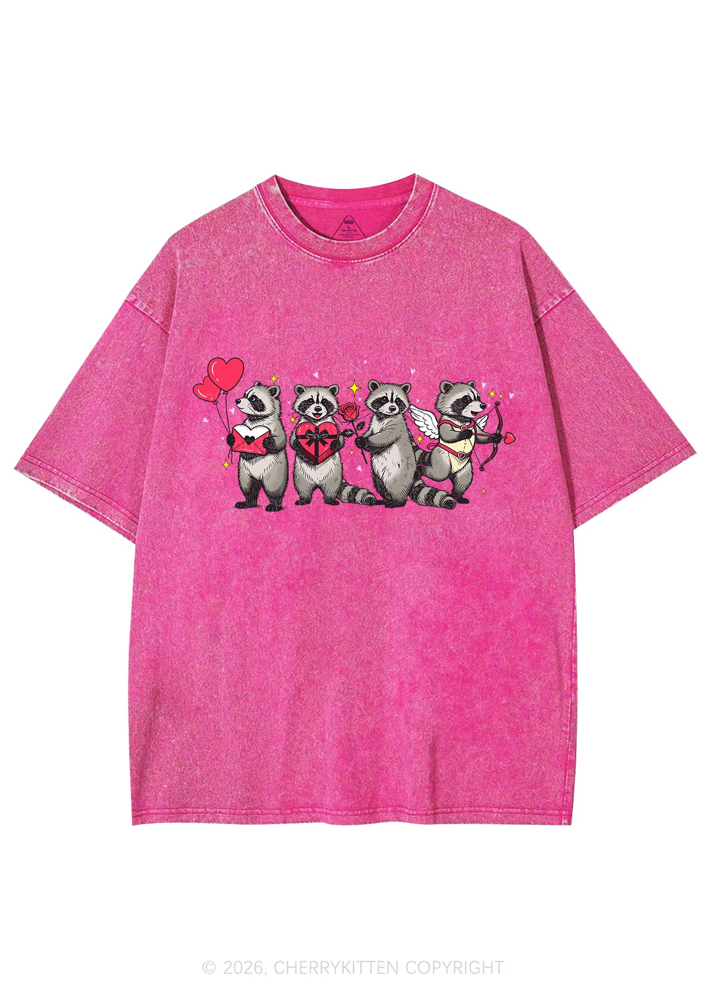 Raccoon Cupids Valentine's Day Y2K Shirts Washed Tee Cherrykitten