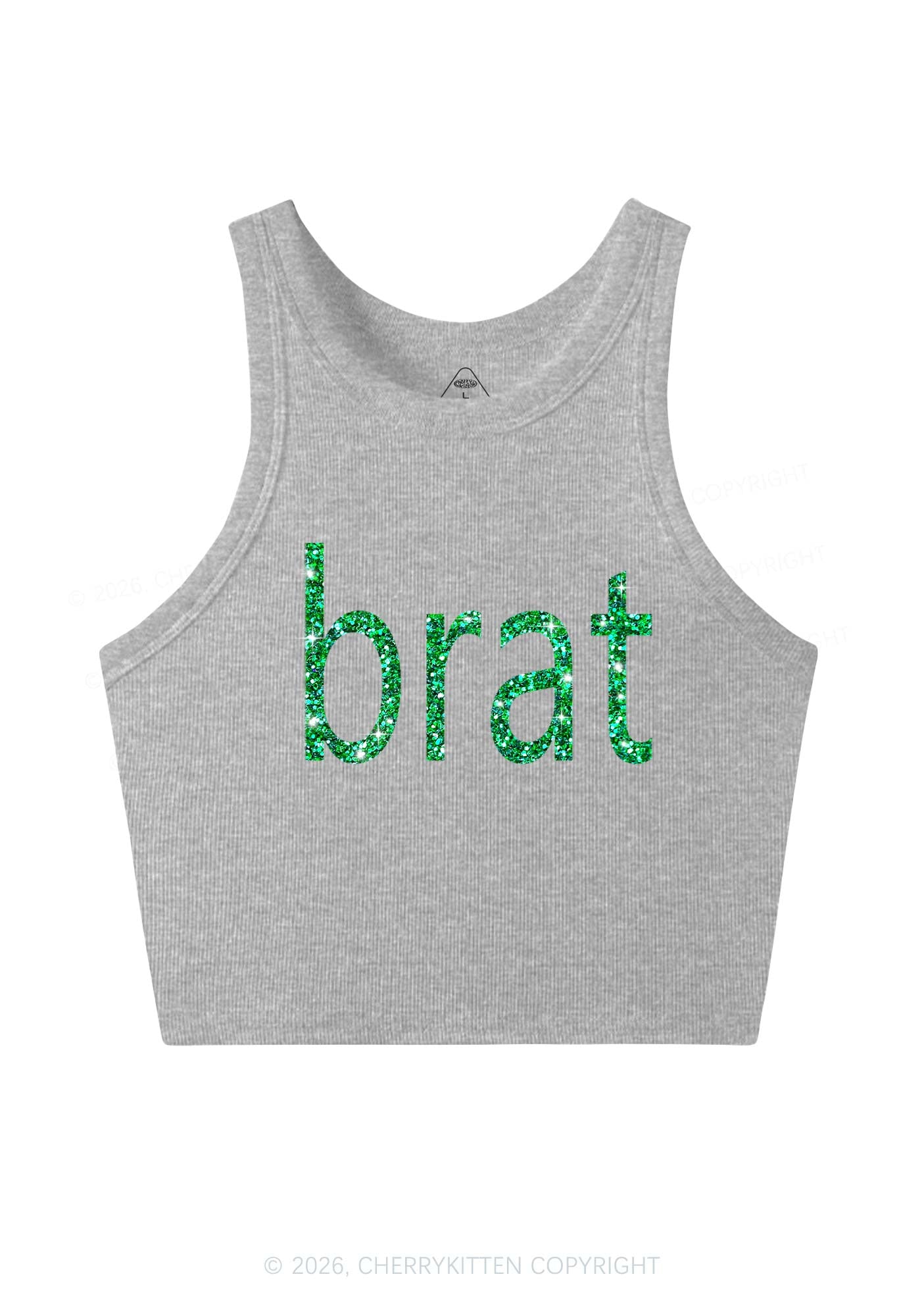 Glitter Green Brat Y2K Crop Tank Top Cherrykitten