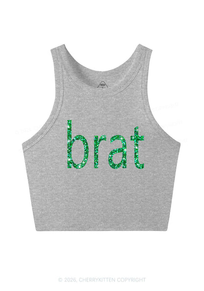 Glitter Green Brat Y2K Crop Tank Top Cherrykitten