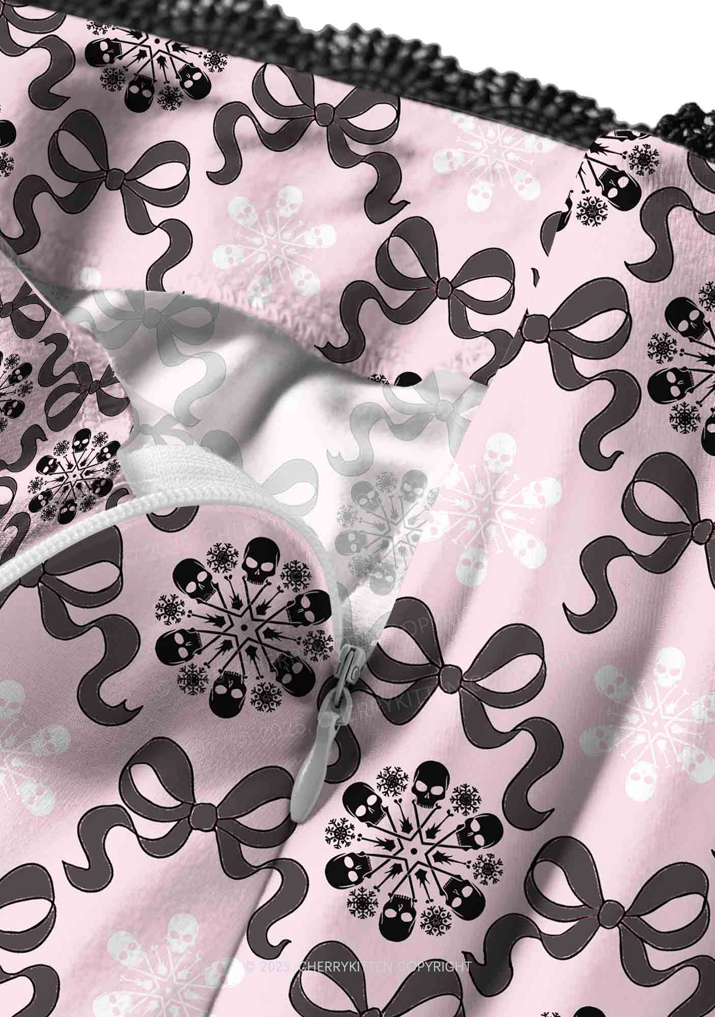 Christmas Bow Skull Snowflakes Y2K Print Midi Skirt Cherrykitten