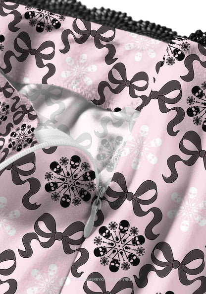 Christmas Bow Skull Snowflakes Y2K Print Midi Skirt Cherrykitten