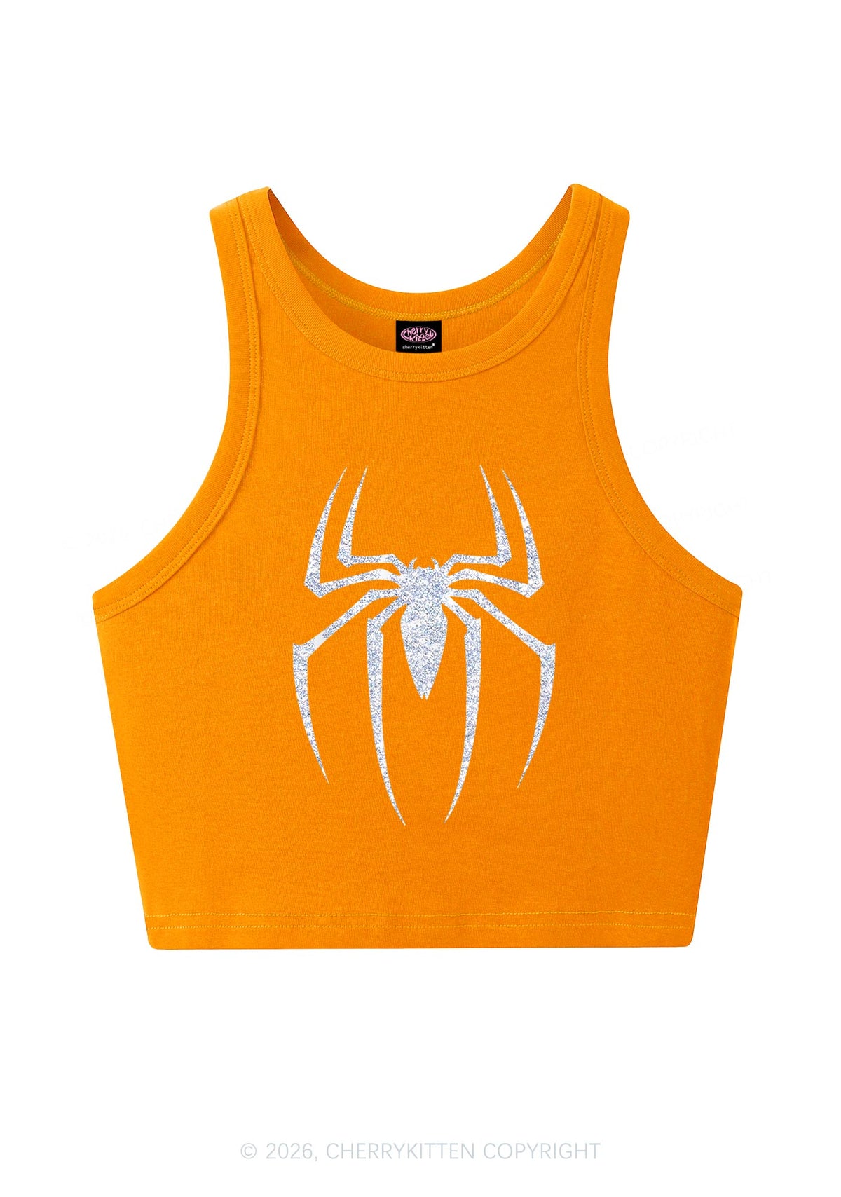 Glitter Spider Y2K Crop Tank Top Cherrykitten