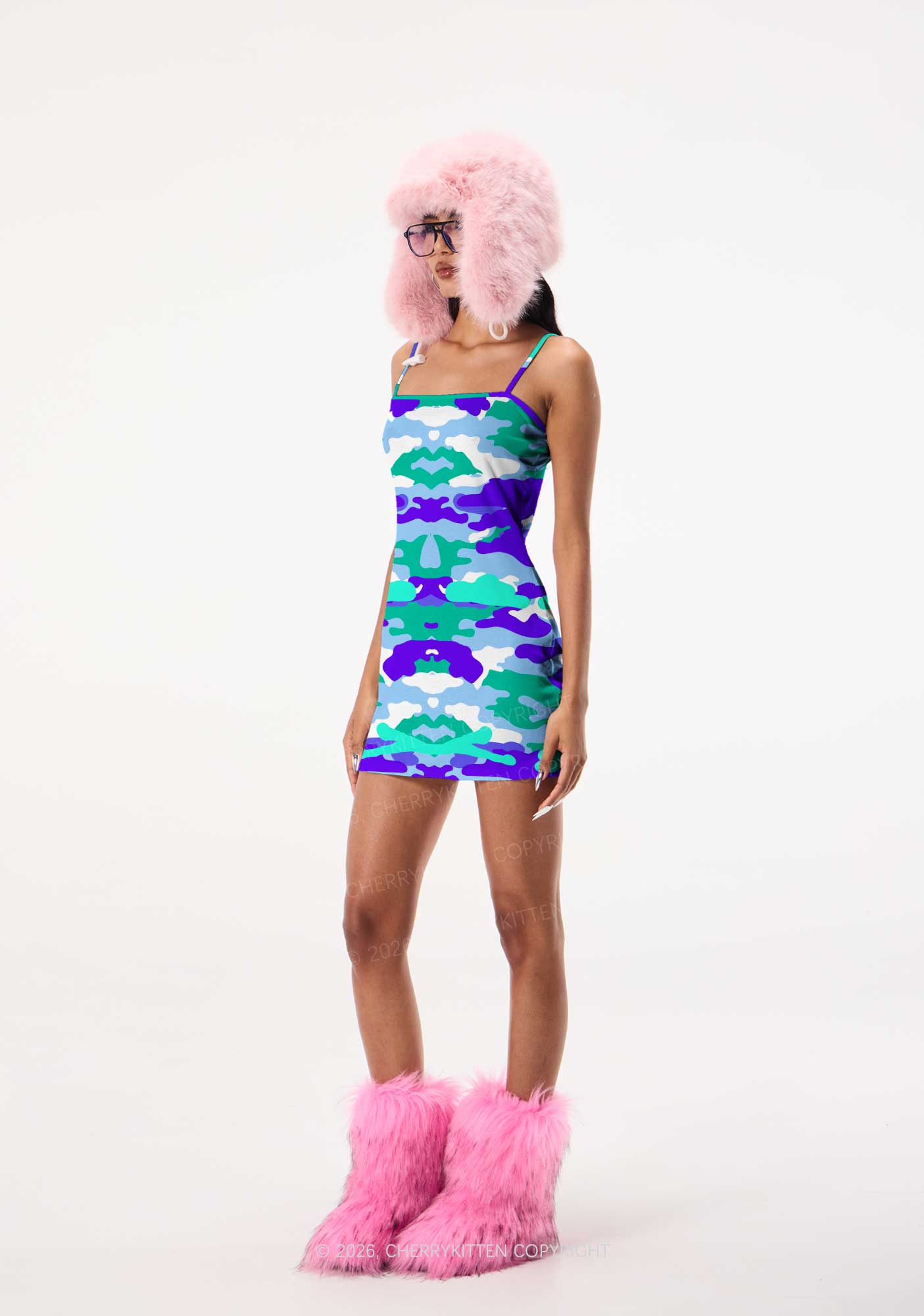 Gay Camouflage Pride Y2K Print Slip Dress Cherrykitten