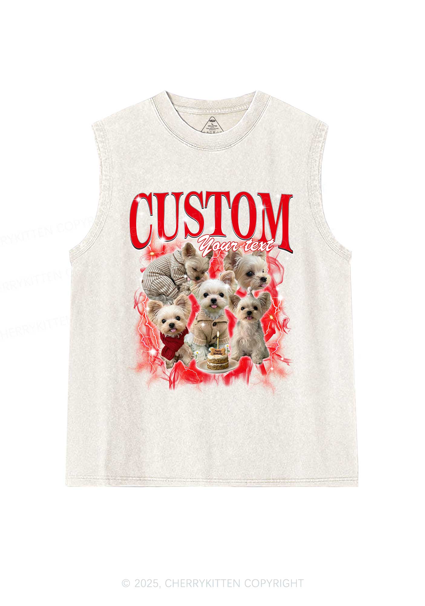 Custom Sparkle Dog Photo Y2K Washed Muscle Tank Cherrykitten